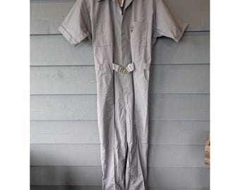 Mono de trabajo estilo californiano vintage para hombre, talla 42, gris, manga corta, con cinturón, ropa de trabajo de los años 60, fabricado en EE. UU.