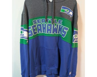 Felpa Seattle Seahawks da uomo taglia 3XL blu verde NFL Football Starter Hoodie Y2K