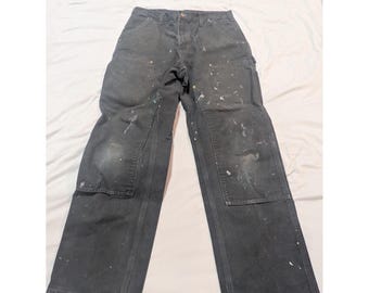Vintage Carhartt Double Knee Pants 32 x 32 Paint Splattered Worn Carpenter Black