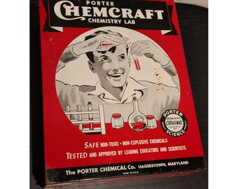 Conjunto vintage de laboratorio de química Porter Chemcraft para estudiantes de último año, modelo 610, Energía Atómica de EE. UU.