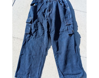 VTG Solo Jeans Mens 38x34 Blue Cargo Wide Leg Relaxed Fit Denim Baggy Skater 90s