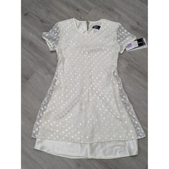 Vintage Dawn Joy Fashions Dress Womens 8 White Shift Diamond Overlay 90s Vintage Dawn Joy Fashions Dress Womens 8 White Shift Diamond Overlay 90s