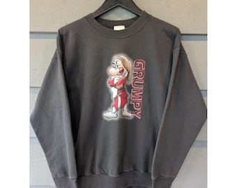 VTG Disney Store-sweater heren medium grijze grumpy fleece trui sneeuwwitje