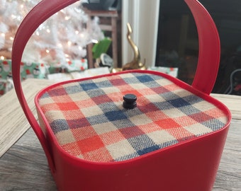 Vintage Sewing Box Red White Blue Retro Mid Century