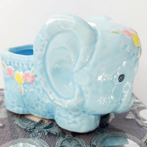 Vintage Blue Elephant Ceramic Nursery Planter