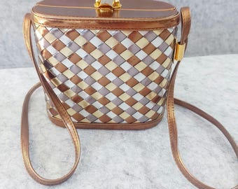 Vintage Purse Suitcase Style Metallic Gold Silver Bronze Benchmade Leatherworks