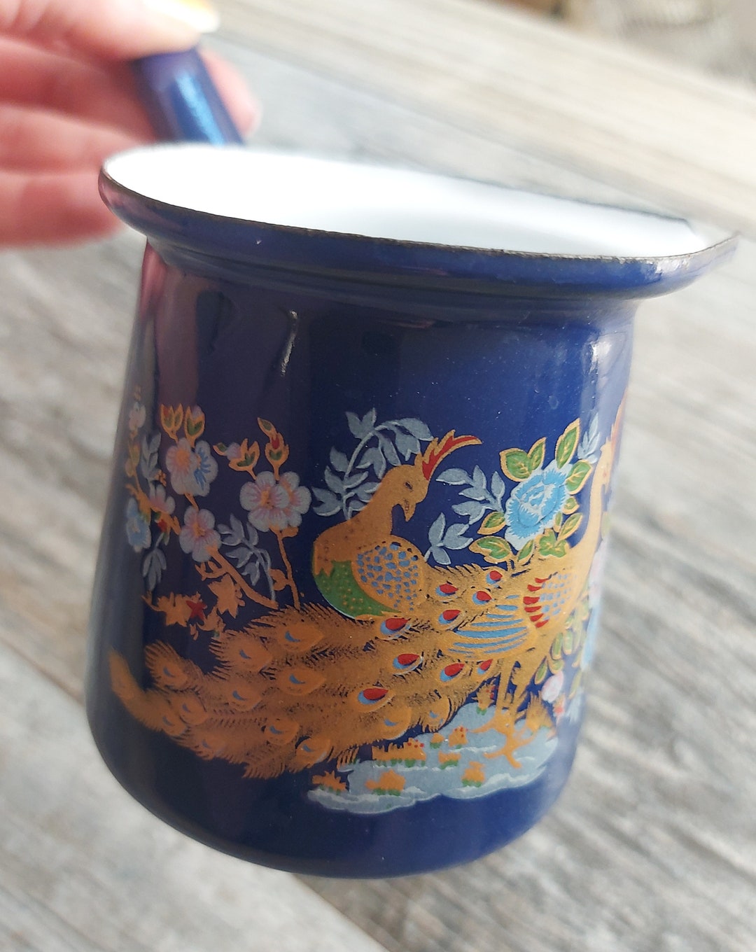 Hussein Hazimeh Peacock Cobalt Blue Turkish Coffee Pot, Milk Warming