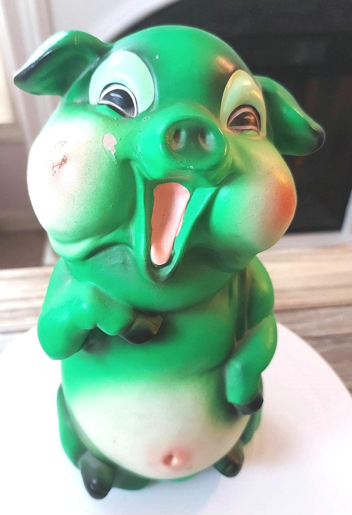 Vintage 1970 Ceramic Laughing Pig Piggy Bank Kitschy Made in Japan Upright
