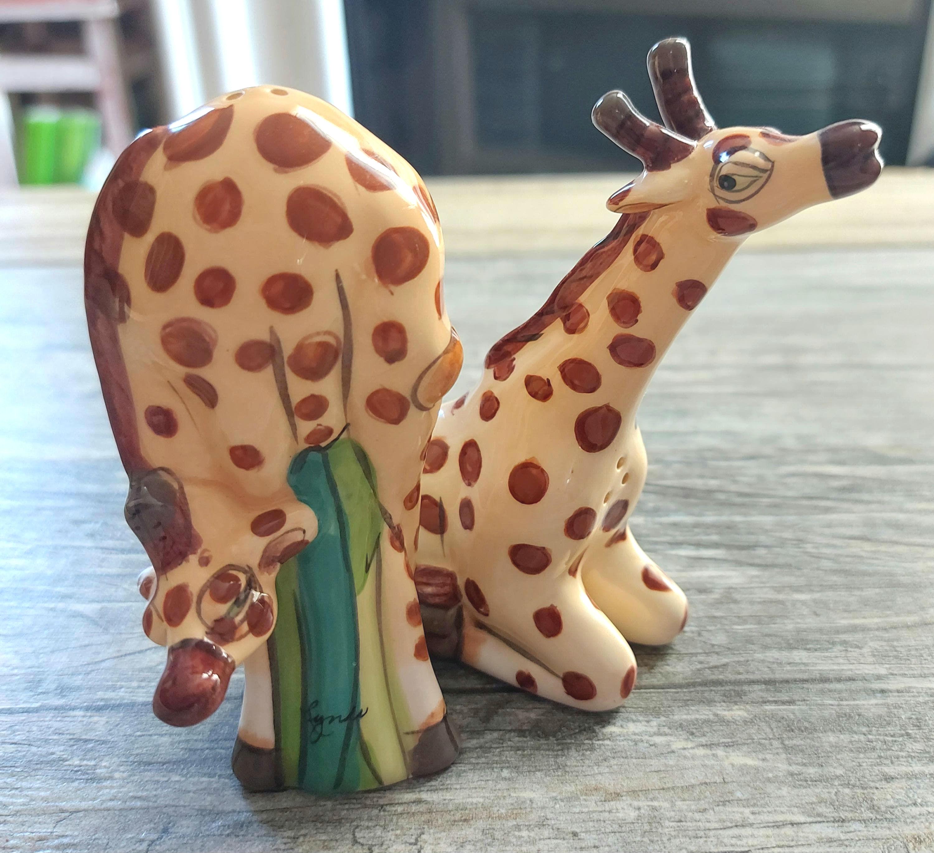 Giraffe Salt & Pepper Set W/stoppers Blue Sky Clayworks Signed