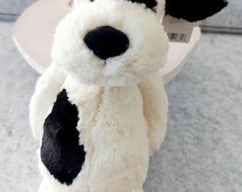 Jellycat London Medium Bashful Black and Cream Puppy Stuffed Plush