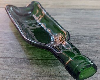 Green Glass Wine Bottle Large Spoon Rest Cheese Tray Trinket Dish