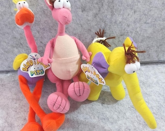 Set of 3 Vintage 1996 Toy Concepts "Bend & Pose Pets" Plush Toy Kangaroos Elephant Ostrich Bird