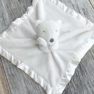 Carter's White Teddy Bear Security Blanket Lovey Nunu White Satin
