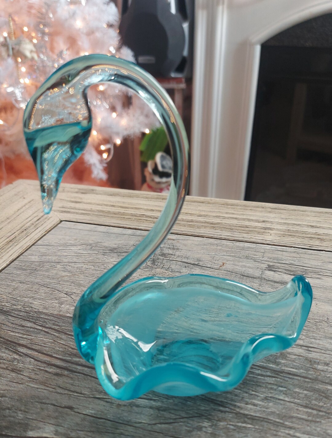 Vintage blue glass swan dish etsy
