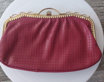 Vintage Wine Red Clutch Gold Clasp Purse