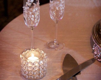 Hand Painted Champagne Glasses and Matching Cake Serving Set Custom Painted in Your Color Palette