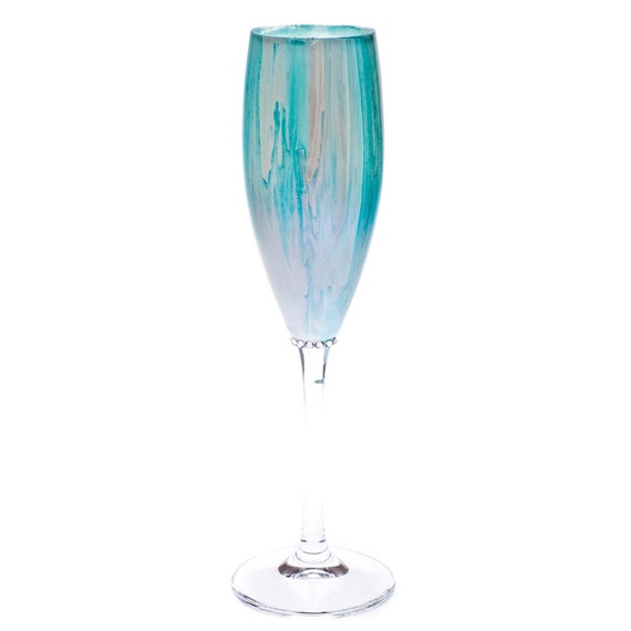 Items similar to Wedding Blue Glasses Hand Painted Aqua Blue and