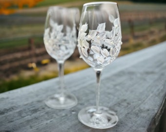 Wine Glasses Hand Painted with Swarovski Crystals and Pearls