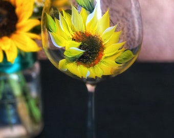 Hand Painted Sunflower Wine Glass - Set of 1 - Flower of Peace