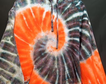 Sudadera con capucha tie dye talla grande, sudadera con capucha tie dye grande para hombre, sudadera con capucha tie dye para mujer, sudadera con capucha negra y naranja, espiral negra y naranja