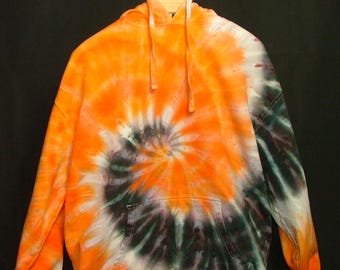 Sudadera con capucha tie dye en espiral negra y naranja, sudadera con capucha tie dye para hombre, sudadera con capucha tie dye para mujer, sudadera con capucha tie dye, sudadera con capucha naranja y negra