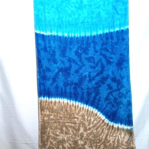 Tie Dye Beach Towel, beach scene towel, hand made tie dye beach towel, sand ocean and sky theme beach towel