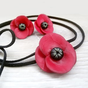 Orecchini Papaveri Collana Papavero Rosso Set di Gioielli con Fiori