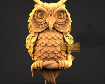 森の中の賢いフクロウの3Dレリーフモデル（CNC用） - 自然をモチーフに