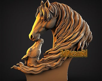 Model konia i źrebaka w formacie STL, plik do grawerowania CNC