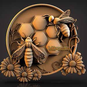Bees STL model, CNC router engraver, artcam, Aspire, cnc files, wood, art, wall decor, CNC