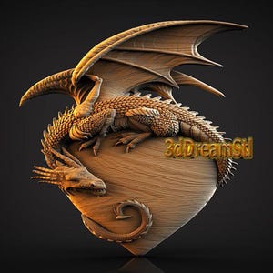 Dragon on the heart STL model, CNC router engraver, artcam, aspire, cnc files, wood, art, wall decor, CNC
