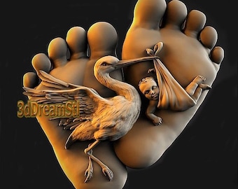 stork carrying a baby STL model, CNC router engraver, artcam, Aspire, cnc files, wood, art, wall decor, CNC