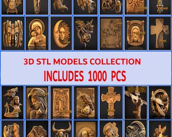 PACK 1000 Pcs 3D STL Models Collection, Wall decor, stl File For CNC Router Engraver, Carving Machine, Relief, Artcam, Aspire, VCarve