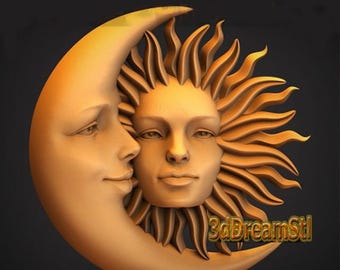 Crescent Moon with Sun STL model, CNC router engraver, artcam, Aspire, cnc files, wood, art, wall decor, CNC