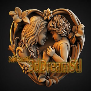 mother and daughter STL model, CNC router engraver, artcam, aspire, cnc files, wood, art, wall decor, CNC