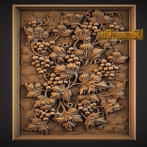 Panel of grapes STL model, CNC router engraver, artcam, Aspire, cnc files, wood, art, wall decor, CNC