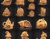 15 Pcs Fairy Doors and Houses 3D STL Models Collection, Wall decor, STL File For CNC Router Engraver, Carving Machine