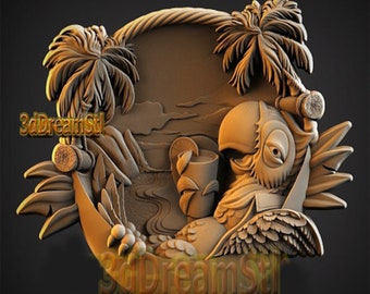 parrot STL model, CNC router engraver, artcam, aspire, cnc files, wood, art, wall decor, CNC