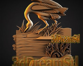 Heron in Swamp STL Model, CNC Router Engraver, Wood Art, Wall Decor