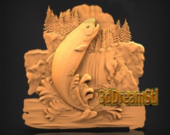 Panelfiske STL-modell, CNC-routsgravör, ArtCam, Aspire, CNC-filer, trä, konst, väggdekor, CNC