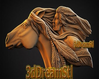 Indian warrior and horse STL model, CNC router engraver, artcam, Aspire, cnc files, art, wall decor, CNC