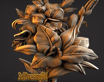 flower bouquet STL model, CNC router engraver, artcam, Aspire, cnc files, wood, art, wall decor, CNC