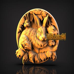 rabbits STL model, CNC router engraver, artcam, aspire, cnc files, wood, art, wall decor, CNC