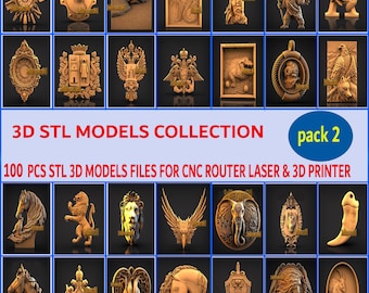 El paquete 2 incluye 100 piezas de colección de modelos 3D STL, decoración de pared, archivo STL para enrutador CNC, grabador, máquina de tallado, relieve, Artcam, Aspire, VCarve