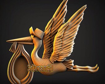 Stork with Baby STL model, CNC router engraver, artcam, Aspire, cnc files, wood, art, wall decor, CNC