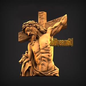 Jesus on the cross STL model, CNC router engraver, artcam, aspire, cnc files, wood, art, wall decor, CNC