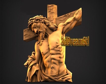 Gesù sulla croce modello STL, incisore router CNC, artcam, aspire, file CNC, legno, arte, decorazione murale, CNC