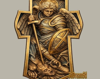 Archangel Michael Cross STL Model, CNC Router Engraver File
