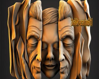 faces STL model, CNC router engraver, artcam, Aspire, cnc files, wood, art, wall decor, CNC