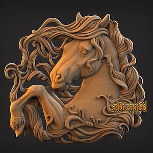 Pferd im Dekor STL-Modell, CNC-Fräser Engraver, Artcam, Aspire, CNC-Dateien, Holz, Kunst, Wanddekor, CNC